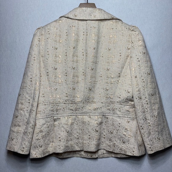 John Meyer Collection Metallic Jacquard Peplum Blazer Jacket Size 12 Ivory Gold - Picture 2 of 11